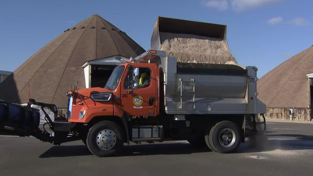 A salt truck gets filled with salt in Hempstead.