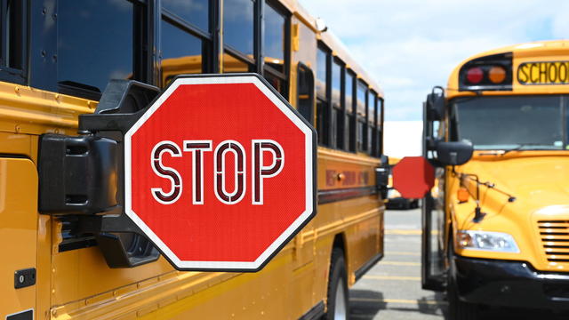 School bus with stop sign extended 