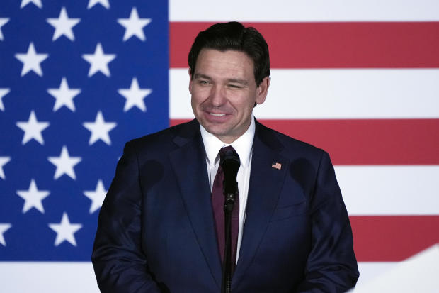 Florida Gov. Ron DeSantis speaks to supporters during a caucus night party on Monday, Jan. 15, 2024, in West Des Moines, Iowa. 