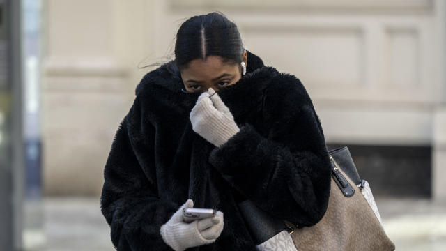 A person walks in freezing temperatures in New York City on Jan. 17, 2024. 
