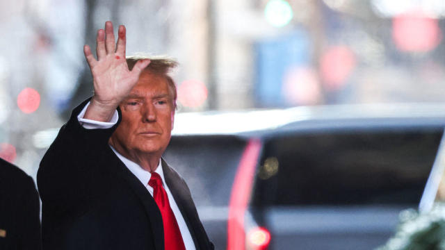 Former President Donald Trump leaves Trump Tower for federal court in Manhattan on Jan. 17, 2024. 