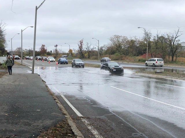High tide flooding on a road in Boston 