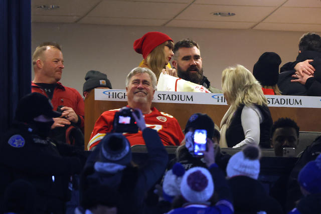 Taylor Swift attends Kansas City Chiefs playoff game against the Buffalo Bills at Highmark Stadium - CBS News