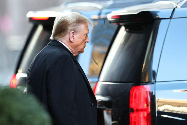 Former President Donald Trump leaves Trump Tower in Manhattan for federal court on Jan. 22, 2024. 