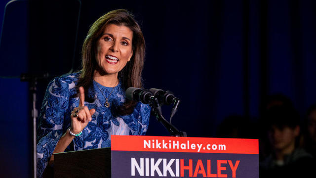 Former U.N. Ambassador Nikki Haley delivers remarks at her primary-night rally on Jan. 23, 2024, in Concord, New Hampshire. 