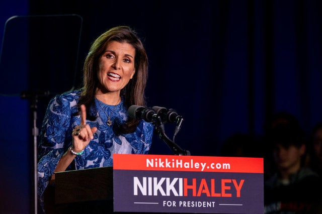 Former U.N. Ambassador Nikki Haley delivers remarks at her primary-night rally on Jan. 23, 2024, in Concord, New Hampshire.