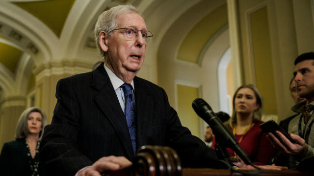Senate Minority Leader Mitch McConnell speaks during a press conference following Republicans' weekly policy luncheon on Jan. 23, 2024. 