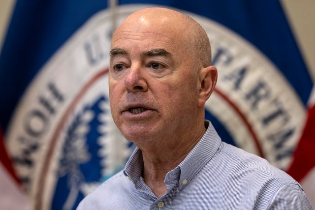 Department of Homeland Security Secretary Alejandro Mayorkas holds a press conference at a U.S. Border Patrol station on January 08, 2024 in Eagle Pass, Texas.