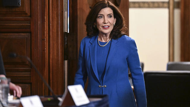 New York Gov. Kathy Hochul arrives at the Red Room at the state Capitol, Jan. 16, 2024, in Albany, N.Y. 