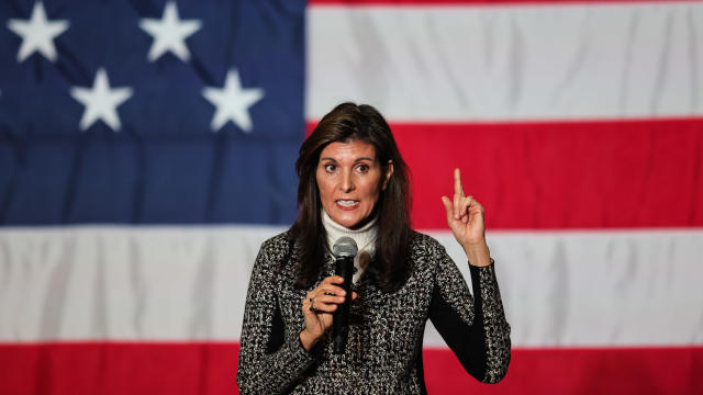 Nikki Haley speaks with supporters in Conway, S.C. 
