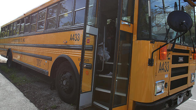 Front part of yellow school bus children educational transport 