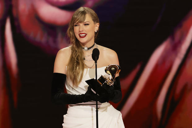 Taylor Swift accepts the Grammy Award for Best Pop Vocal Album for "Midnights" 