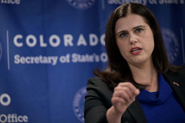 Colorado Secretary of State Jena Griswold speaks in Denver on Thursday, Jan. 25, 2024.