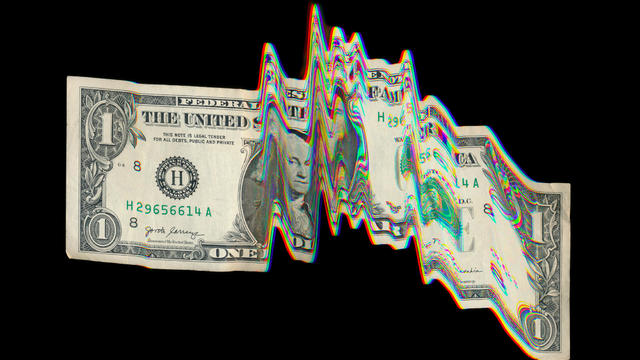 US dollar bill with intense glitch effect 