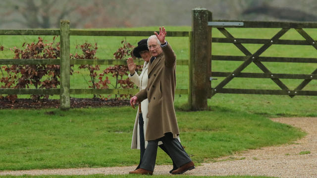 Britain's King Charles attends a church service at St. Mary Magdalene's church 