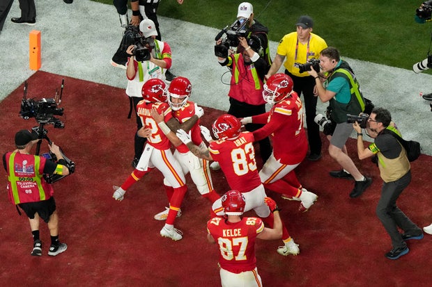 Kansas City Chiefs players celebrate winning Super Bowl Football