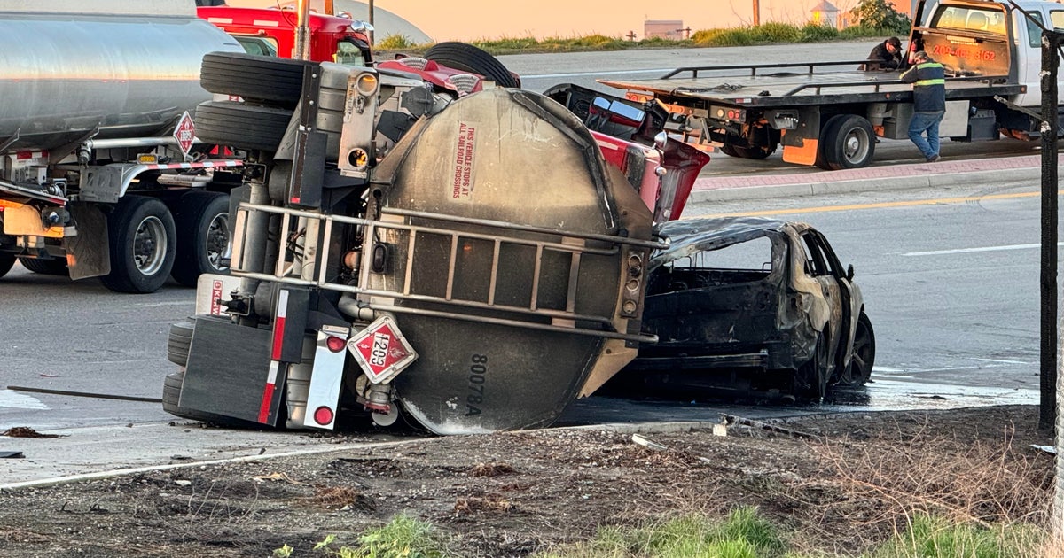 Fuel truck catches on fire after crash in Stockton, several closures in place