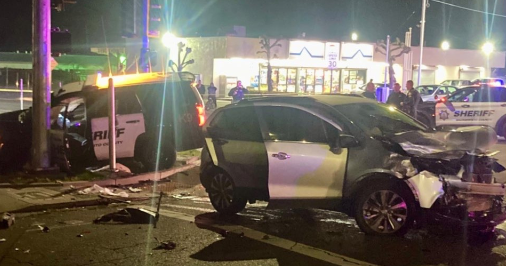 Suspect takes off after crashing into K-9 unit, injuring pedestrian in south Sacramento