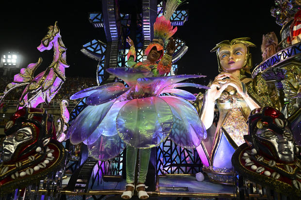 Costumed dancers at Carnival celebrations in Rio de Janeiro, Brazil 