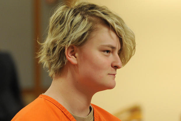 Denali Brehmer, 18, appears in a courtroom for an arraignment hearing in Anchorage, Alaska, June 18, 2019. 