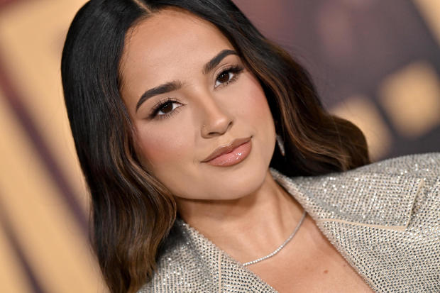Becky G attends the Los Angeles premiere of "This Is Me...Now: A Love Story" at the Dolby Theatre on Feb. 13, 2024, in Hollywood, California. 