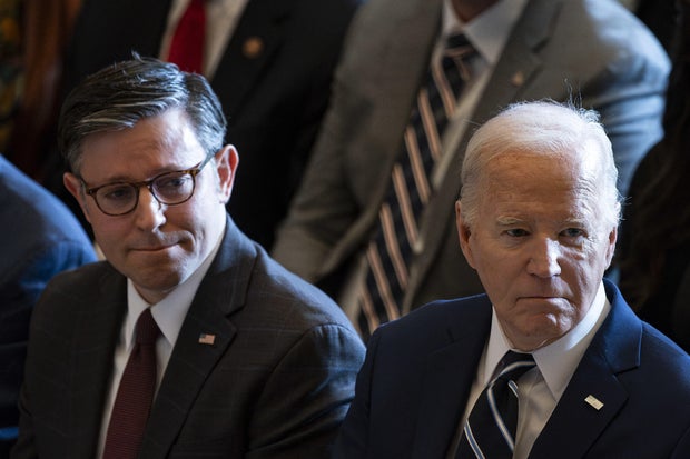 President Biden and House Speaker Mike Johnson during the National Prayer Breakfast at the Capitol on Thursday, Feb. 1, 2024.