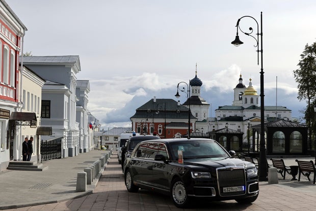 The Aurus limousine carrying Russian President Vladimir Putin drives in Arzamas, Nizhny Novgorod region, Russia, Sept. 8, 2023