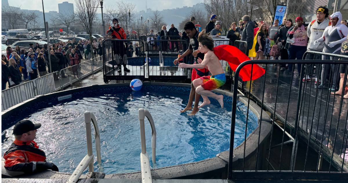 Freezin' for a reason: Yinzers take the plunge into an icy pool to raise  money for Special Olympics - CBS Pittsburgh
