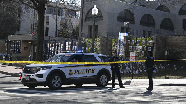  
Air Force member dies after setting himself on fire outside Israeli Embassy 
An active-duty U.S. Air Force member died after he set himself on fire outside the Israeli Embassy in Washington, D.C. 
3H ago