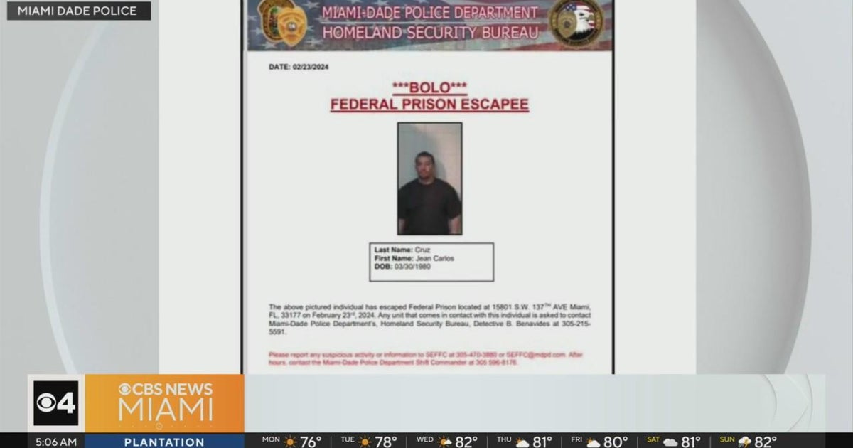 Search continues Miami prisoner who escaped federal custody - CBS Miami
