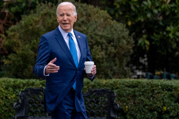 President Biden walks out of the White House on Wednesday, Feb. 28, 2024, to board Marine One.