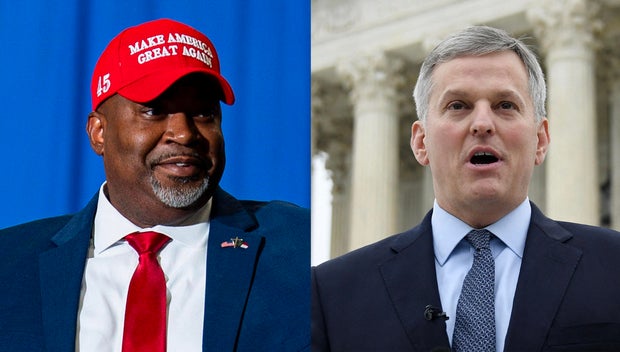 Photos of North Carolina candidates Mark Robinson, left, and Josh Stein, right.