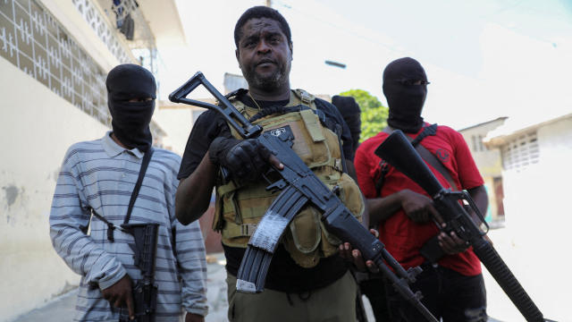 FILE PHOTO: Former police officer Jimmy "Barbecue" Cherizier holds press conference in Port-au-Prince 