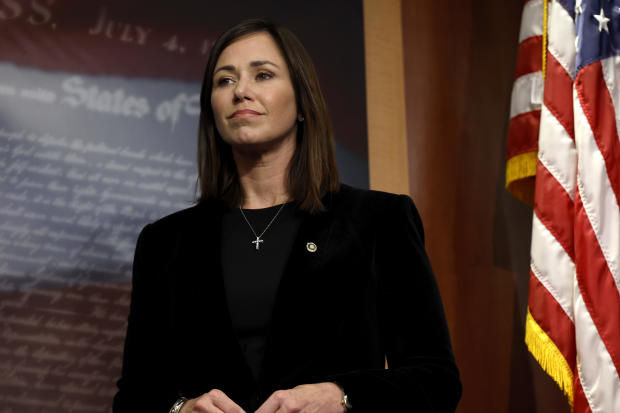 Sen. Katie Britt, an Alabama Republican, listens during a news conference on border security at the U.S. Capitol Building on Sept. 27, 2023 in Washington, D.C. 