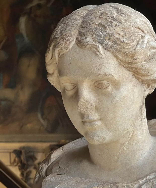 The cleaned statue on display