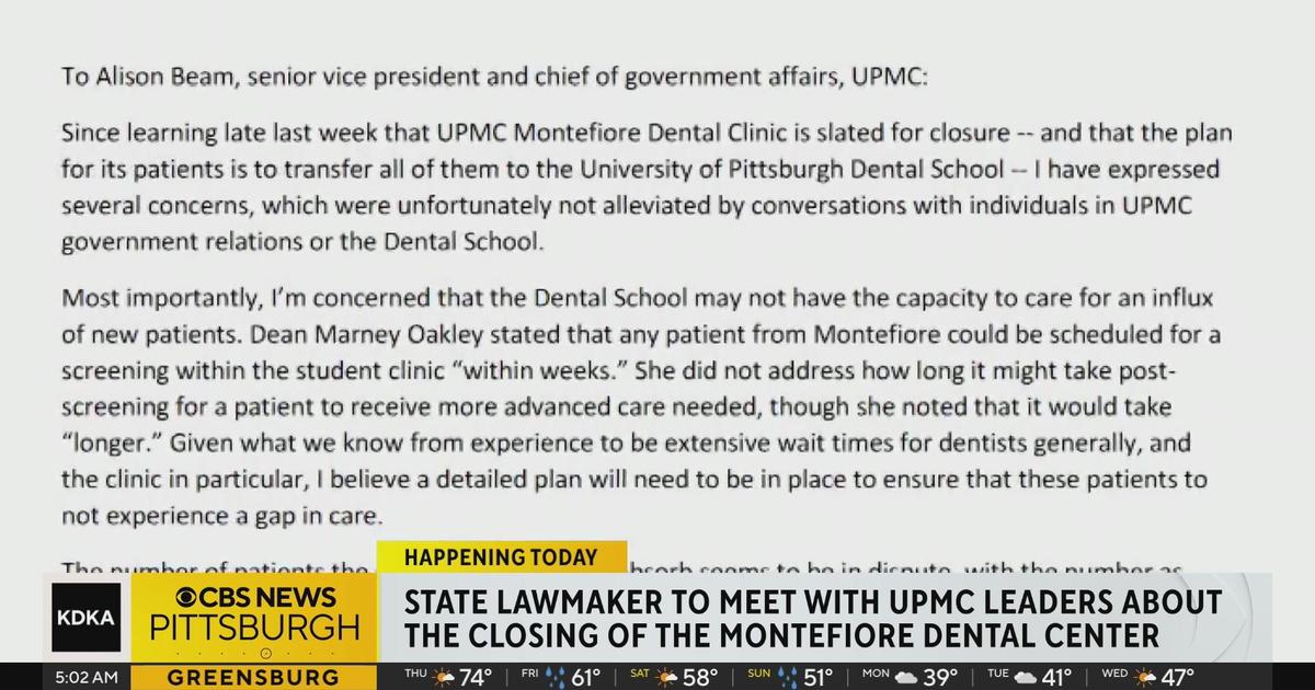 Pa. lawmaker to meet with UPMC leaders about Montefiore dental center - CBS Pittsburgh