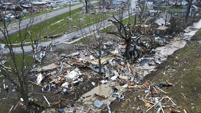 The aftermath of a severe storm is seen in Lakeview, Ohio, March 15, 2024. 