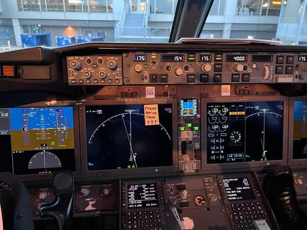 Captain Dennis Tajer, spokesman for the Allied Pilots Association, uses a Post-it note as a reminder when flying a Boeing 737 Max plane about the temporary operating procedures for its anti-icing system. 
