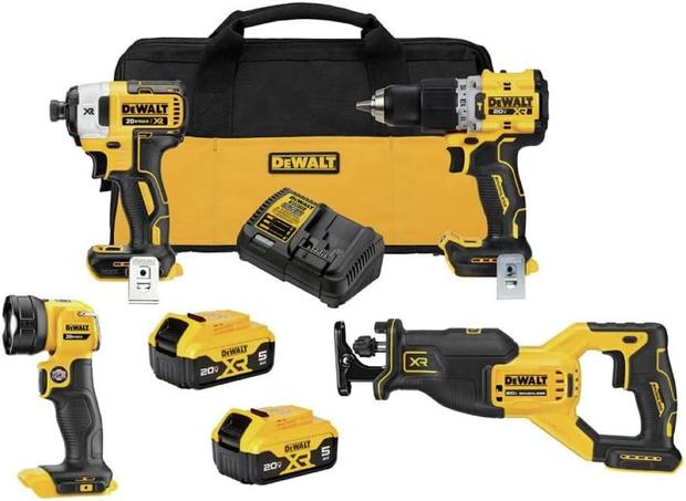DEWALT 20V MAX XR Power Tools Combo Kit, Hammer Drill, Impact Driver, Reciprocating Saw, and Work Light 