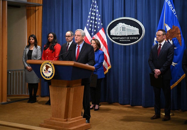 Attorney General Merrick Garland announces an antitrust suit against Apple at the Justice Department in Washington, D.C., on March 21, 2024. 