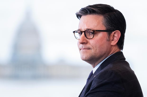 Speaker of the House Mike Johnson makes remarks during a Congressional Gold Medal ceremony to honor World War II veterans known as the Ghost Army on Thursday, March 21, 2024.