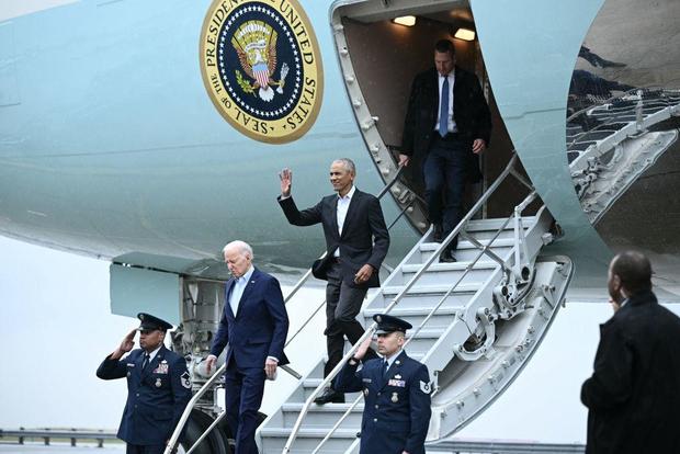 Obama accompanied Mr. Biden on the Air Force One flight from Washington, D.C., to New York earlier Thursday. 