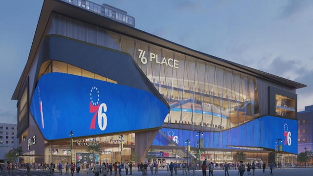 A rendering of the proposed 76 place Sixers arena planned for Center City Philadelphia. 