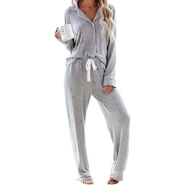 Aamikast Long Sleeve Button Down Pajama Set 