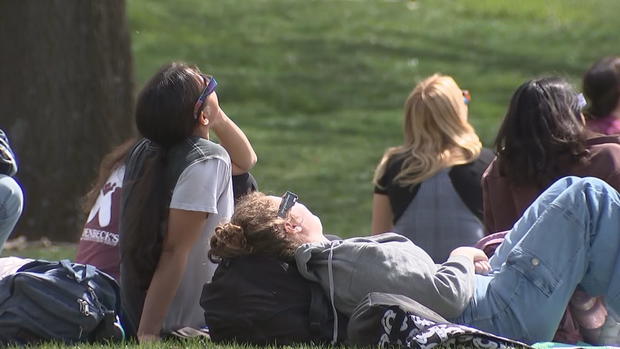 Students watch the eclipse from Villanova University 