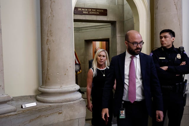 Rep. Marjorie Taylor Greene Speaks To The Reporters After Meeting With Speaker Johnson