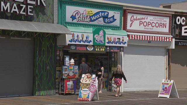 A few customers are at TLC's Polish Water Ice on the Ocean City boardwalk in New Jersey 