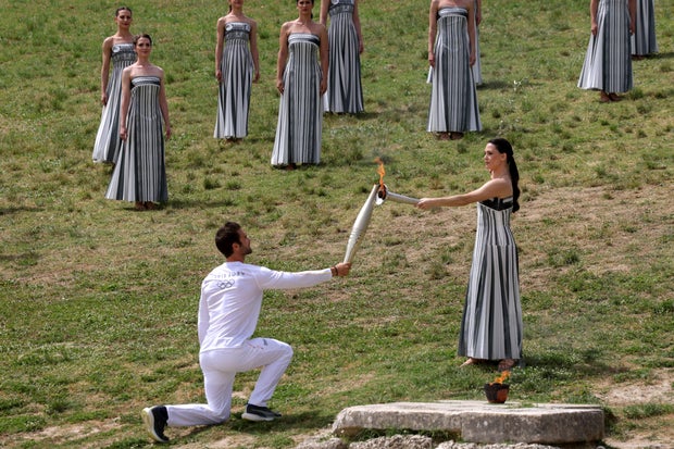 The Olympic flame is lit in Olympia