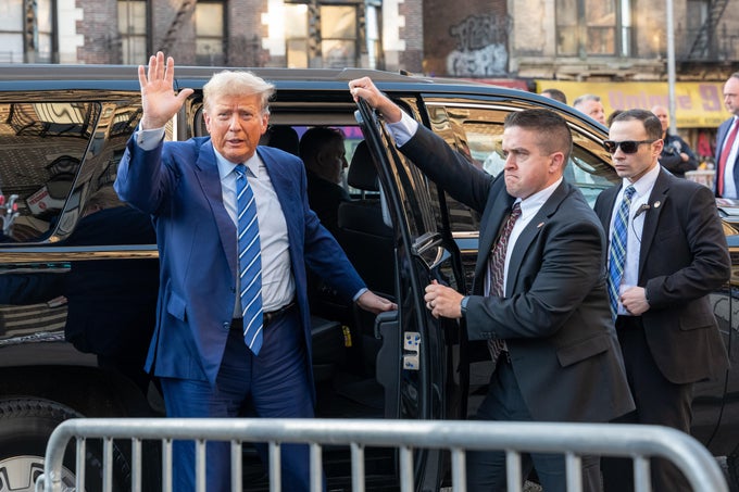Former President Trump Visits A Local Business In Manhattan After Day 2 Of Jury Selection In His Hush Money Trial 