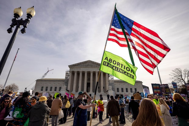 Demonstrators protest and argue outside the U.S. Supreme